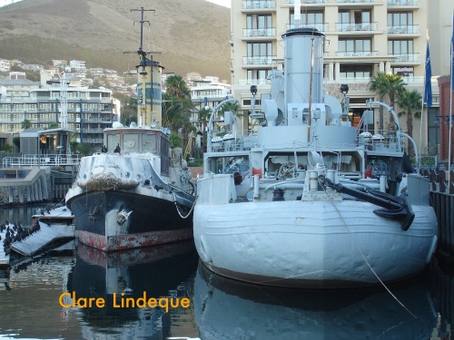 SAS Somerset (on the right) at anchor in the V&A Waterfront